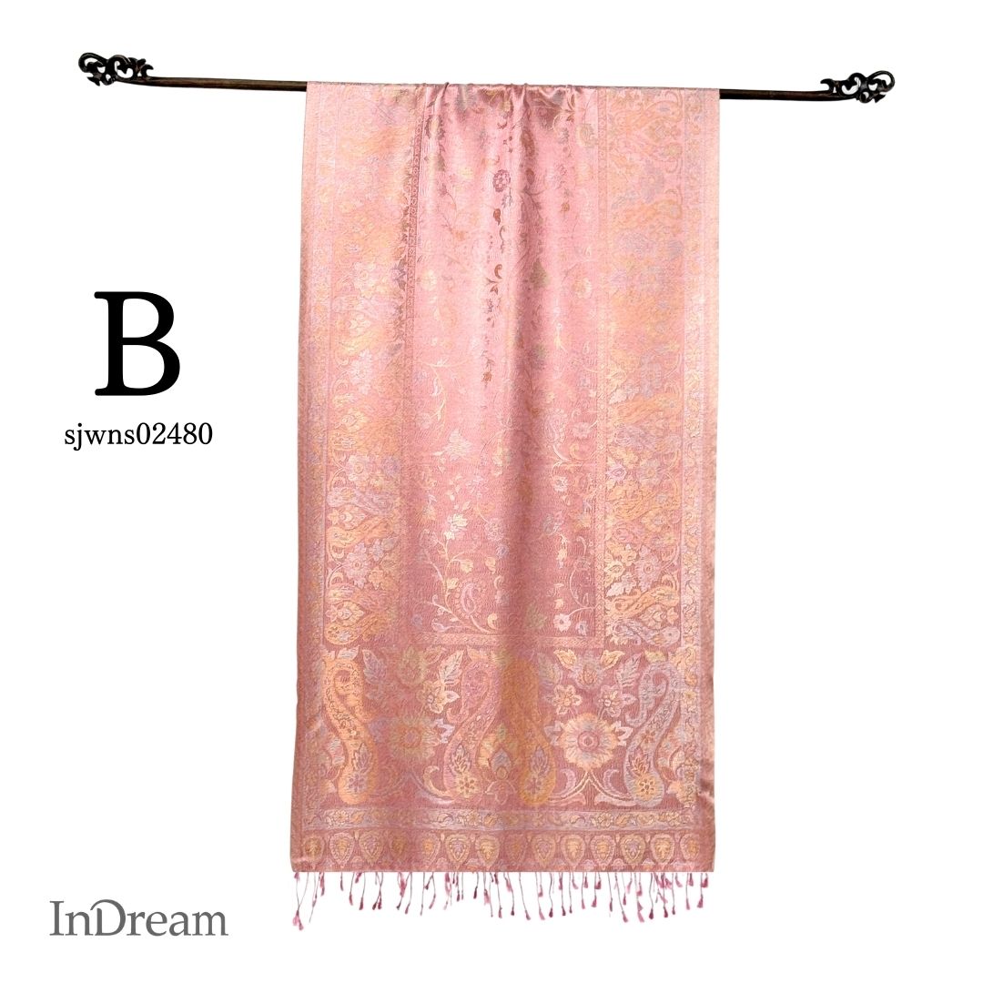 InDream ペイズリー柄 シルク ストール 大判［70cmx200cm］ピンク 春 秋 冬 誕生日 プレゼント 母の日 ギフト 50代 60代 70代 80代 おしゃれ ひざ掛け メンズ マフラー 女性