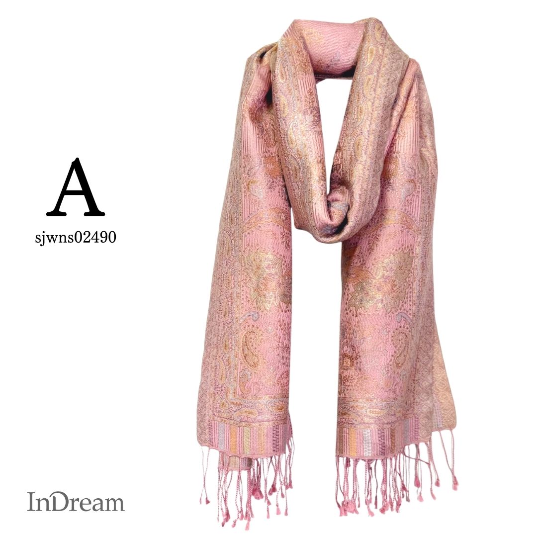 InDream ペイズリー柄 シルク ストール 大判［70cmx200cm］ピンク 春 秋 冬 誕生日 プレゼント クリスマス ギフト 50代 60代 70代 80代 おしゃれ ひざ掛け メンズ マフラー 女性