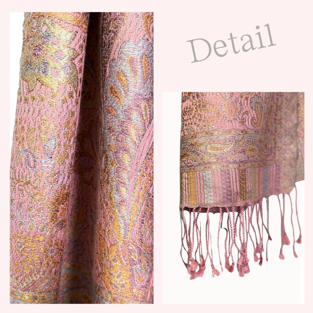 InDream ペイズリー柄 シルク ストール 大判［70cmx200cm］ピンク 春 秋 冬 誕生日 プレゼント クリスマス ギフト 50代 60代 70代 80代 おしゃれ ひざ掛け メンズ マフラー 女性