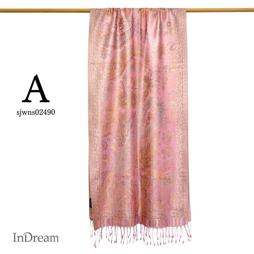 InDream ペイズリー柄 シルク ストール 大判［70cmx200cm］ピンク 春 秋 冬 誕生日 プレゼント クリスマス ギフト 50代 60代 70代 80代 おしゃれ ひざ掛け メンズ マフラー 女性