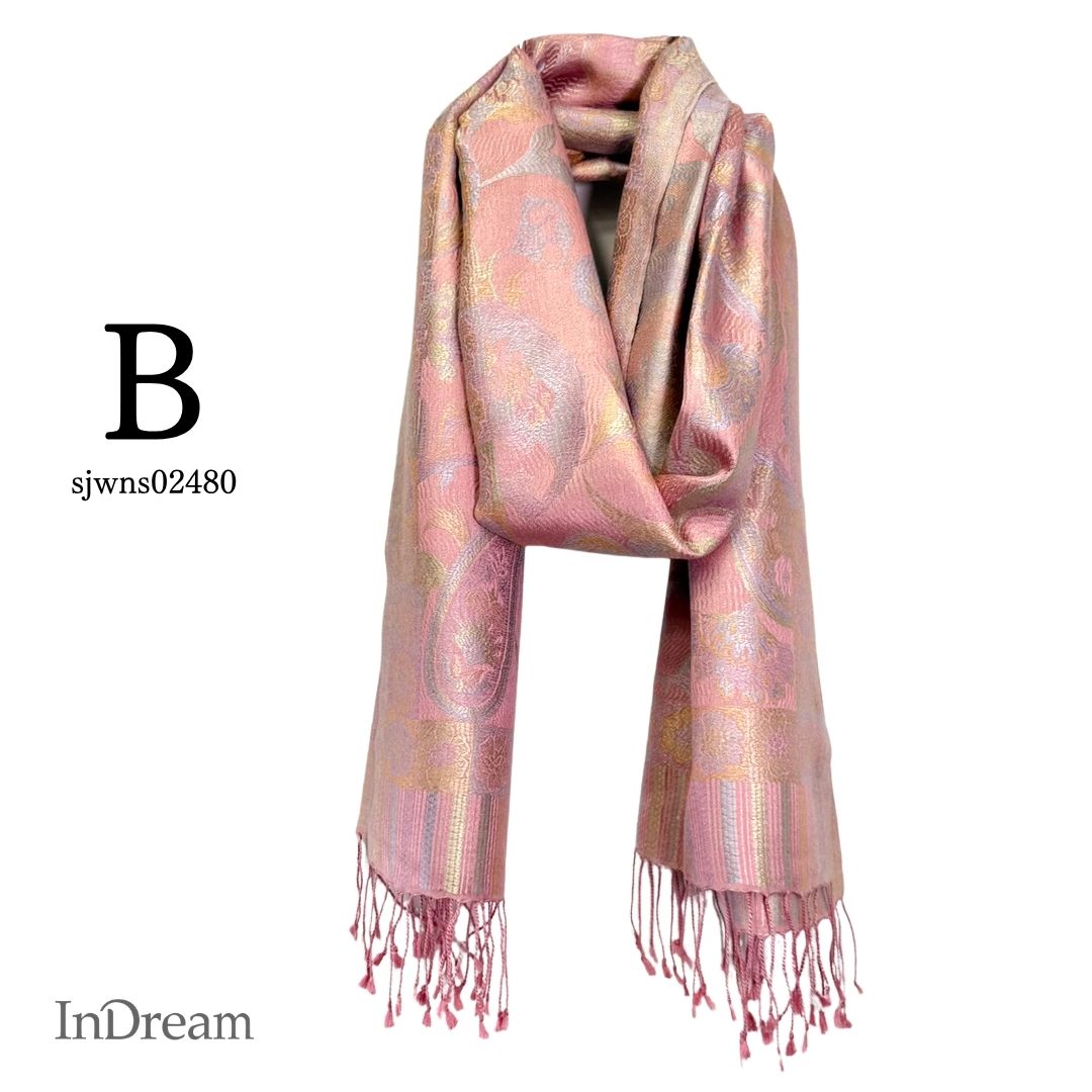 InDream ペイズリー柄 シルク ストール 大判［70cmx200cm］ピンク 春 秋 冬 誕生日 プレゼント クリスマス ギフト 50代 60代 70代 80代 おしゃれ ひざ掛け メンズ マフラー 女性