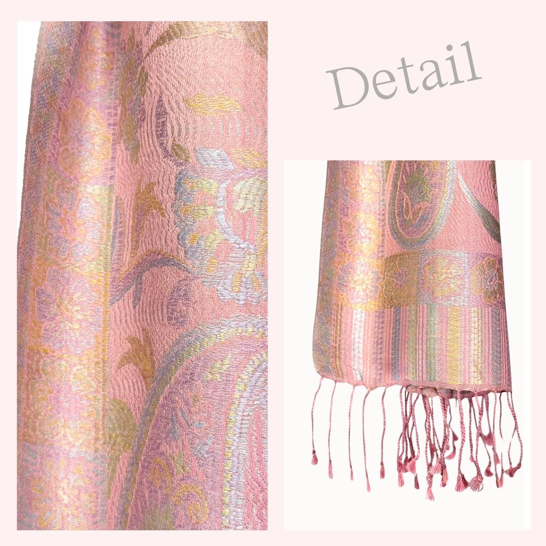 InDream ペイズリー柄 シルク ストール 大判［70cmx200cm］ピンク 春 秋 冬 誕生日 プレゼント クリスマス ギフト 50代 60代 70代 80代 おしゃれ ひざ掛け メンズ マフラー 女性