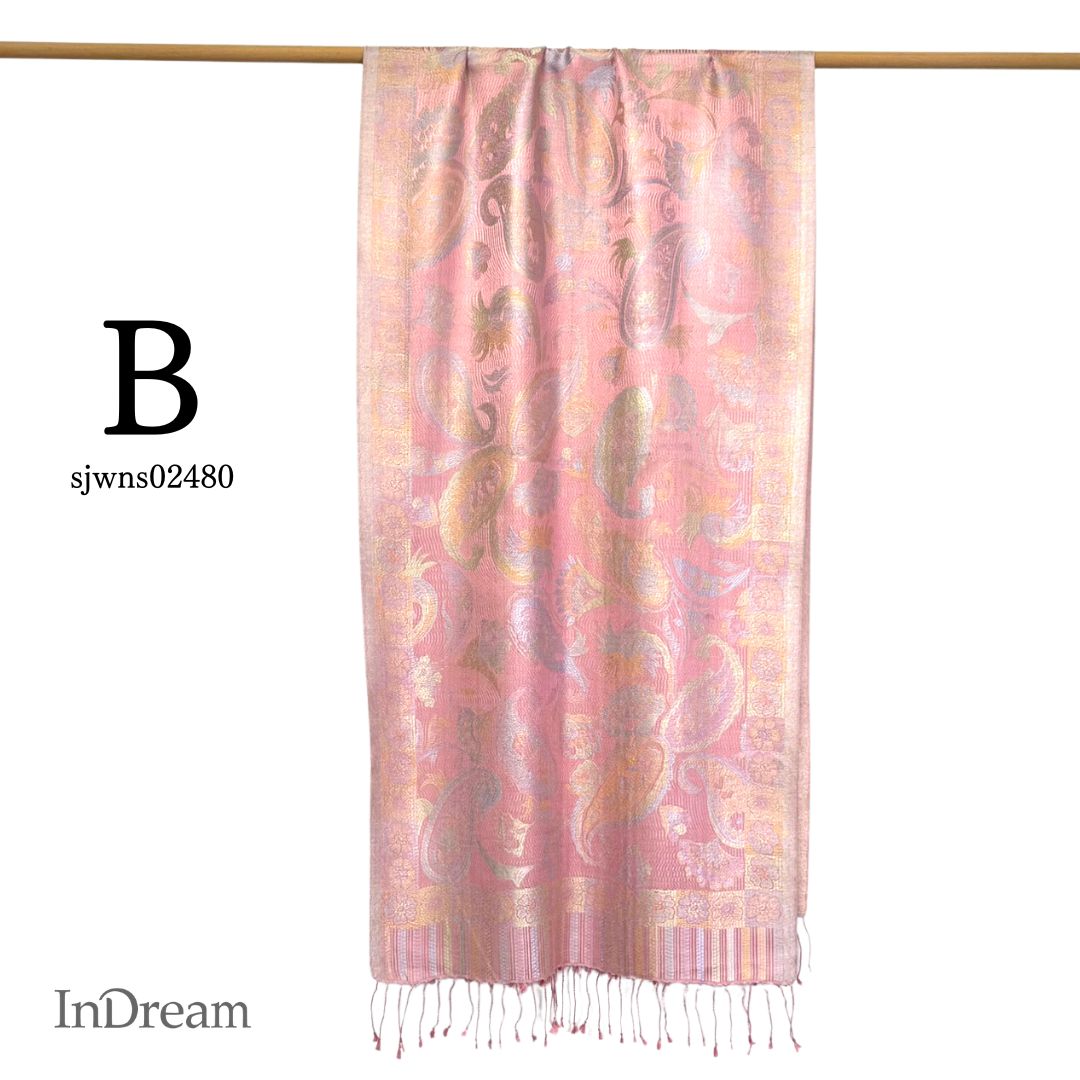 InDream ペイズリー柄 シルク ストール 大判［70cmx200cm］ピンク 春 秋 冬 誕生日 プレゼント クリスマス ギフト 50代 60代 70代 80代 おしゃれ ひざ掛け メンズ マフラー 女性