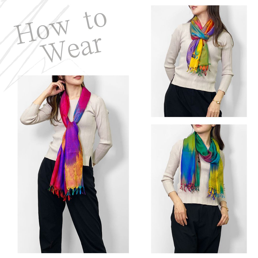 InDream ペイズリー柄シルクスカーフ おしゃれ ストール 手織り ベージュ 寒色 クリスマス プレゼント 誕生日 40代 50代 60代 70代