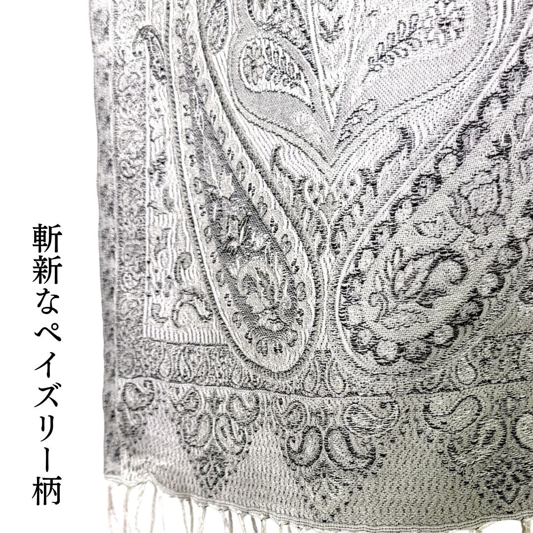 InDream ペイズリー柄 シルク ストール 小判 36cmx170cm スカーフ シルバー グレー  母の日 ギフト 誕生日 プレゼント 50代 60代 70代 80代