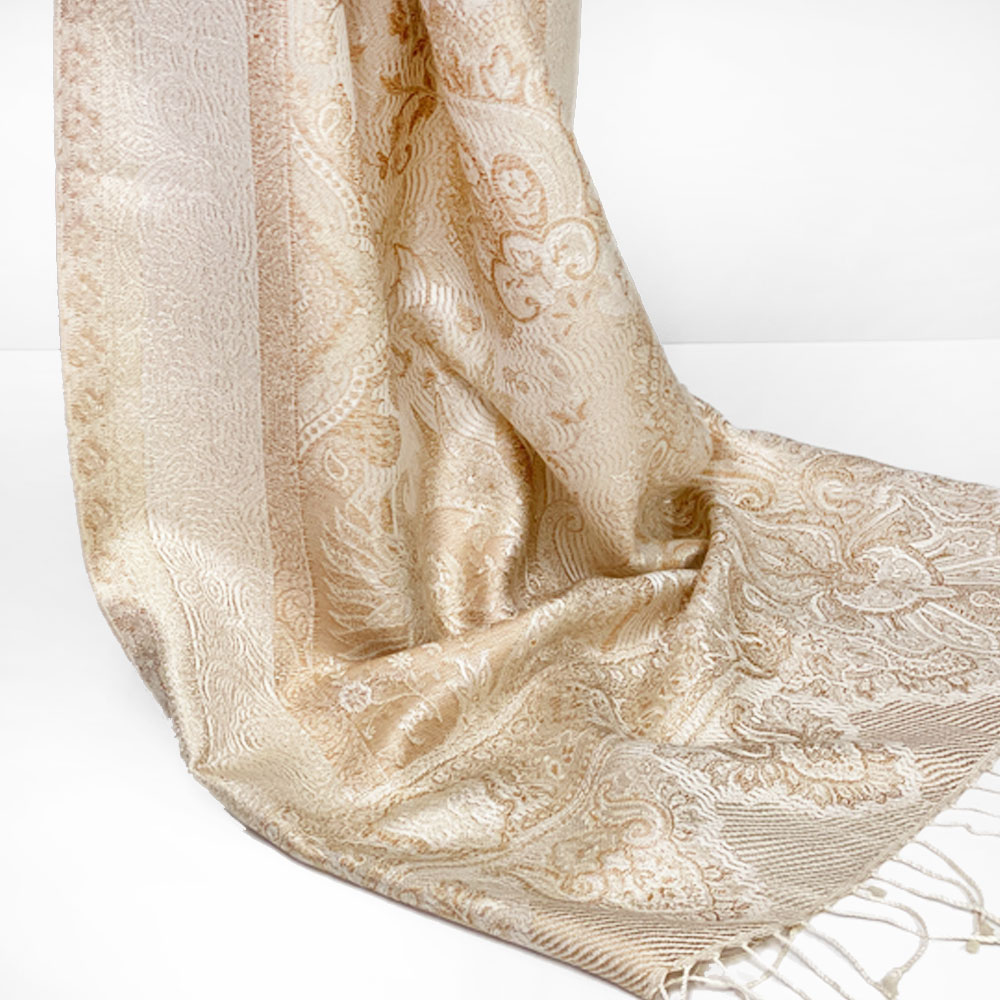 InDream ペイズリー柄 シルク ストール 中判 ［55cmx180cm］ ベージュ 大判 スカーフ レディース メンズ マフラー 誕生日 プレゼント クリスマス ギフト 50代 60代 70代 80代 おしゃれ ひざ掛け メンズ マフラー 女性