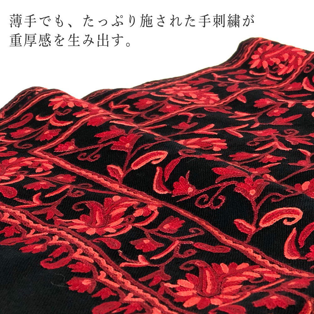 InDream アーリ刺繍ストール 黒 レッド 大判 敬老の日 ギフト おしゃれ 誕生日 プレゼント 着物ショール レディース 50代 60代 70代 80代