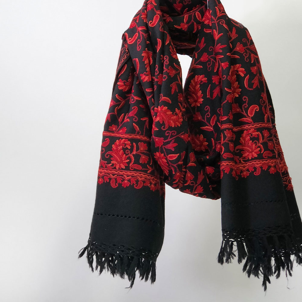 InDream アーリ刺繍ストール 黒 レッド 大判 敬老の日 ギフト おしゃれ 誕生日 プレゼント 着物ショール レディース 50代 60代 70代 80代