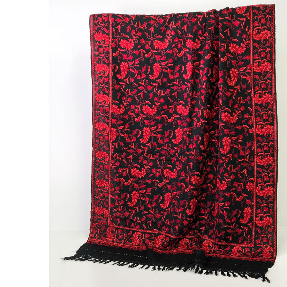 InDream アーリ刺繍ストール 黒 レッド 大判 敬老の日 ギフト おしゃれ 誕生日 プレゼント 着物ショール レディース 50代 60代 70代 80代