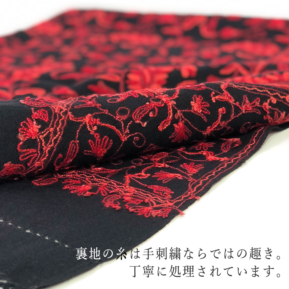 InDream アーリ刺繍ストール 黒 レッド 大判 敬老の日 ギフト おしゃれ 誕生日 プレゼント 着物ショール レディース 50代 60代 70代 80代