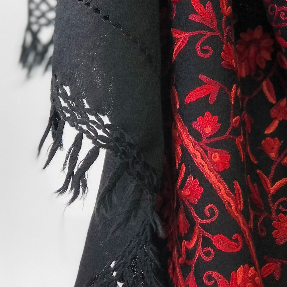 InDream アーリ刺繍ストール 黒 レッド 大判 敬老の日 ギフト おしゃれ 誕生日 プレゼント 着物ショール レディース 50代 60代 70代 80代