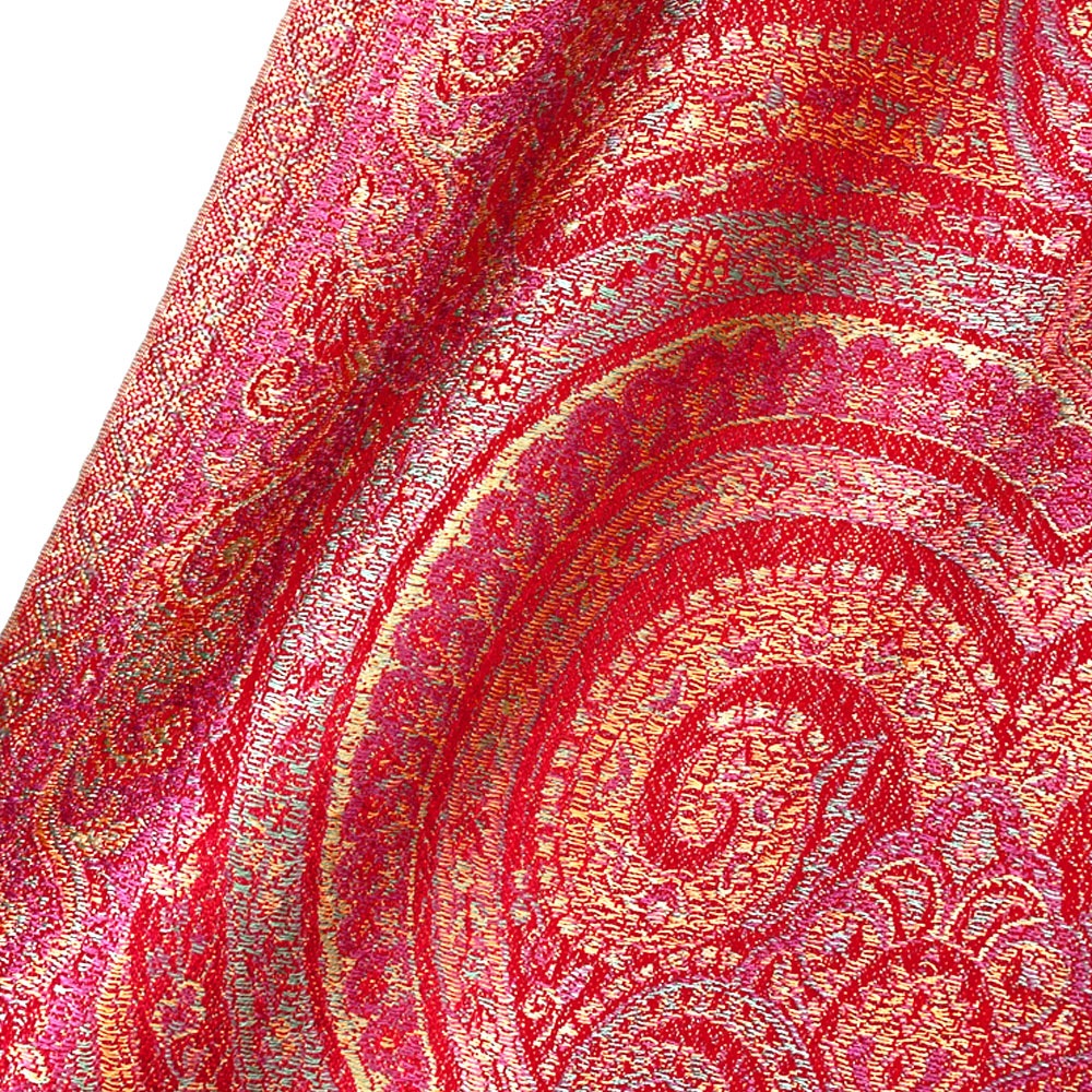 InDream ペイズリー柄 シルク ストール 小判 ［36cmx170cm］ 赤 イエローミックス  スカーフ レディース メンズ マフラー 誕生日 プレゼント クリスマス ギフト 50代 60代 70代 80代 おしゃれ ひざ掛け メンズ マフラー 女性