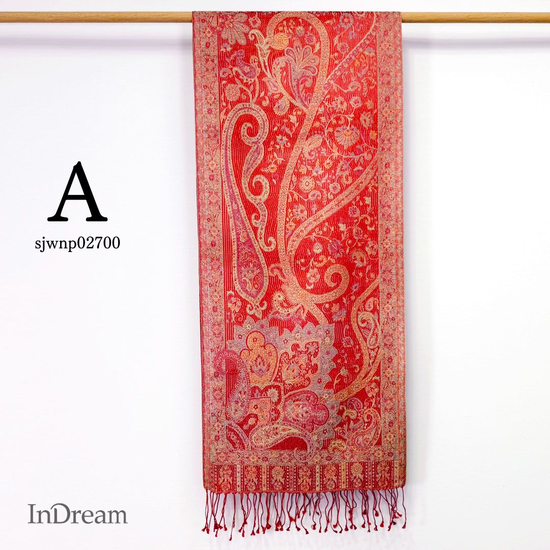 InDream ペイズリー柄 シルク ストール 小判 ［36cmx170cm］ 赤 イエローミックス  スカーフ レディース メンズ マフラー 誕生日 プレゼント クリスマス ギフト 50代 60代 70代 80代 おしゃれ ひざ掛け メンズ マフラー 女性