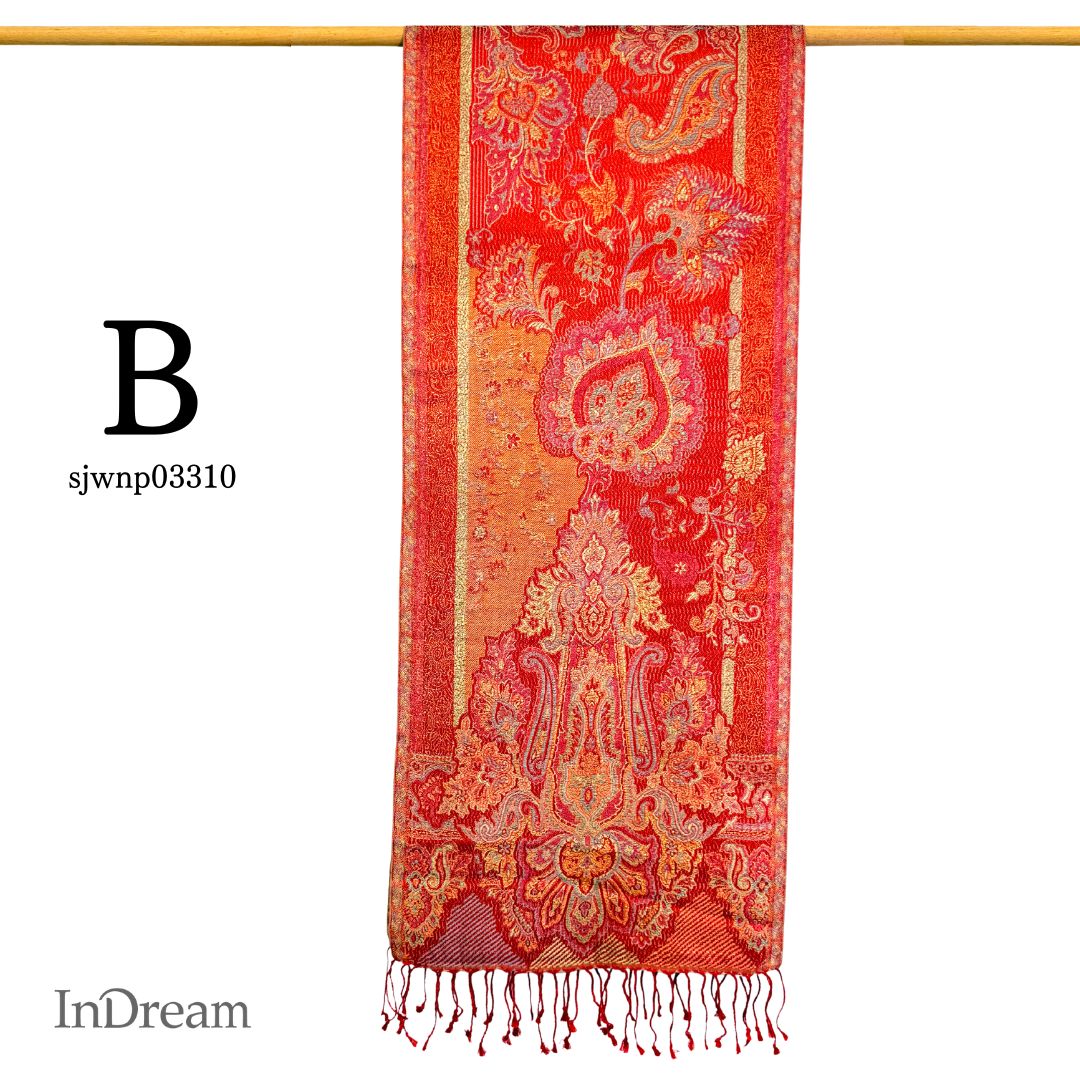 InDream ペイズリー柄 シルク ストール 小判 ［36cmx170cm］ 赤 イエローミックス  スカーフ レディース メンズ マフラー 誕生日 プレゼント クリスマス ギフト 50代 60代 70代 80代 おしゃれ ひざ掛け メンズ マフラー 女性