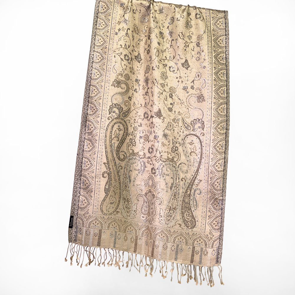 InDream ペイズリー柄 シルク ストール 中判 55cmx180cm スカーフ ベージュ クリスマス ギフト おしゃれ 誕生日 プレゼント 50代 60代 70代 80代