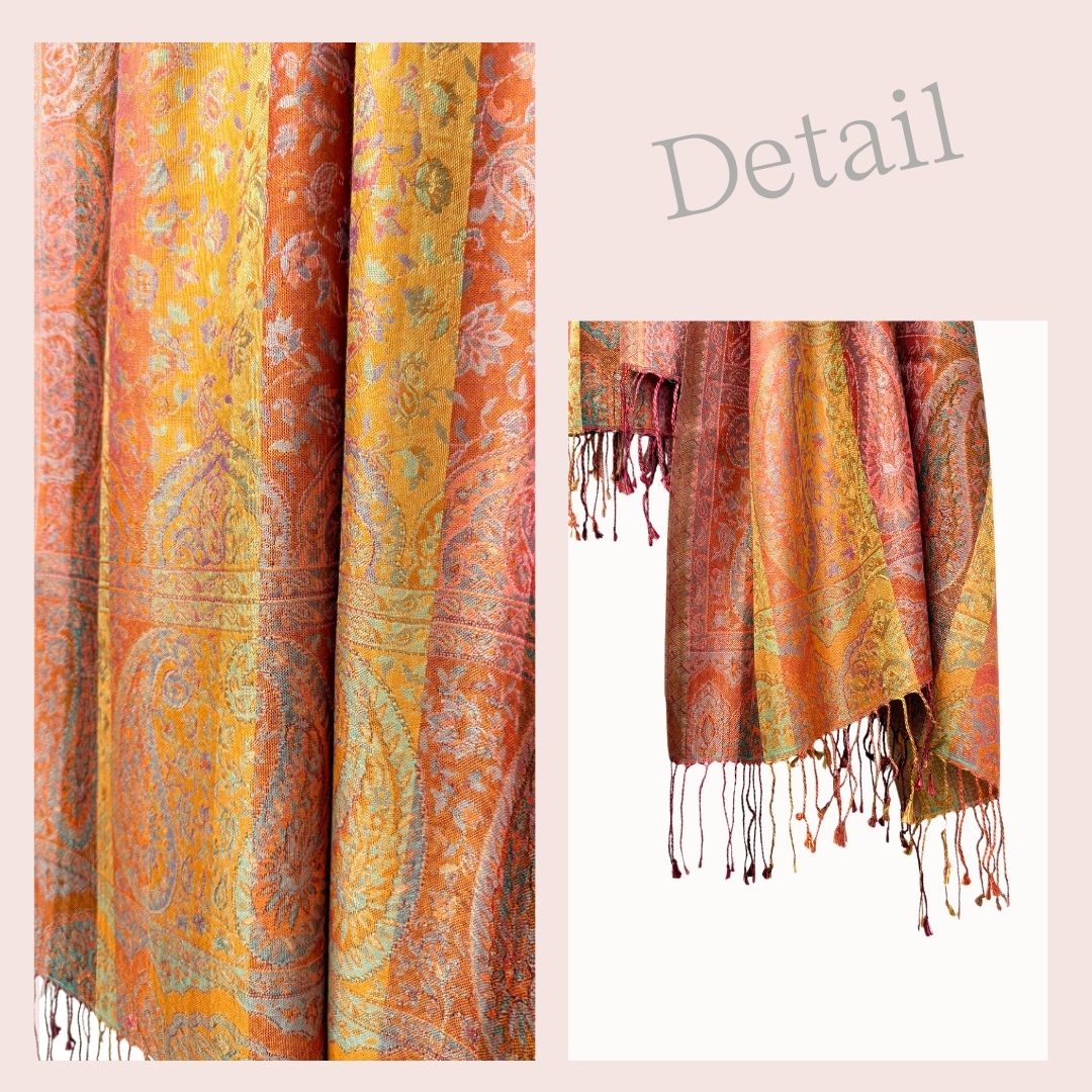 InDream ペイズリー柄 シルク ストール 大判 ［75cmx200cm］オレンジ 赤 マルチカラー 秋 冬 誕生日 プレゼント クリスマス ギフト ひざ掛け スカーフ レディース メンズ マフラー 女性 お祝い 春夏