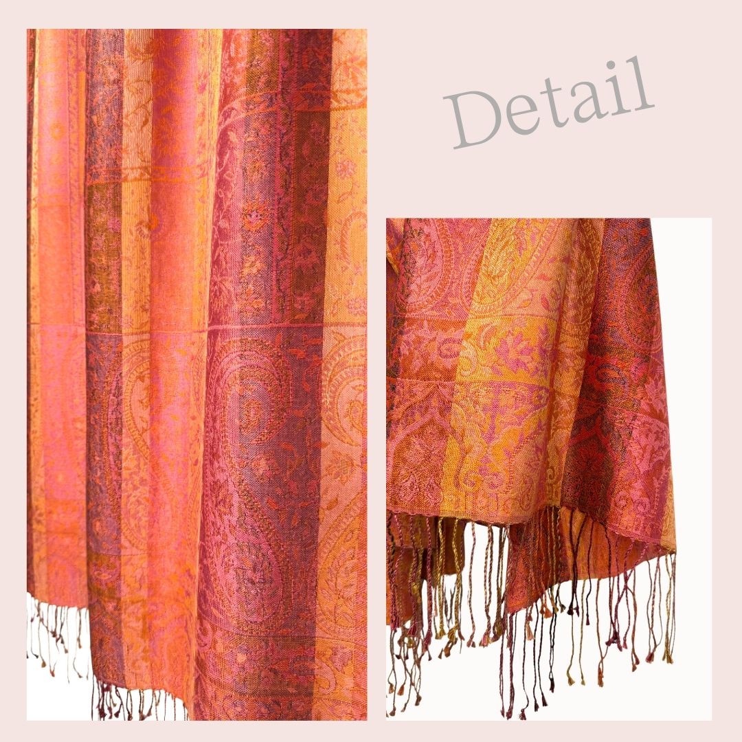 InDream ペイズリー柄 シルク ストール 大判 ［75cmx200cm］オレンジ 赤 マルチカラー 秋 冬 誕生日 プレゼント クリスマス ギフト ひざ掛け スカーフ レディース メンズ マフラー 女性 お祝い 春夏