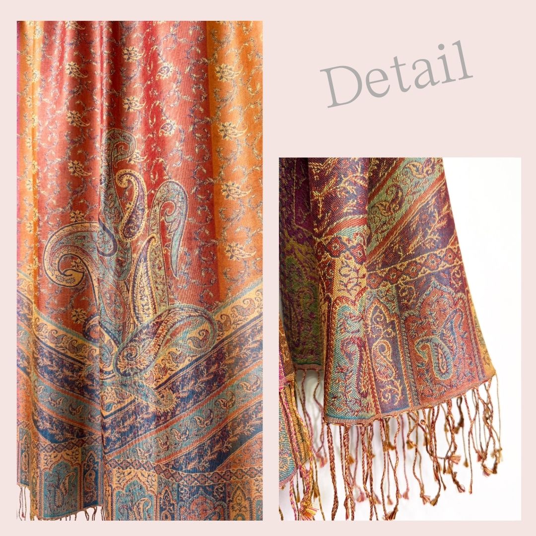 InDream ペイズリー柄 シルク ストール 大判 ［75cmx200cm］オレンジ 赤 マルチカラー 秋 冬 誕生日 プレゼント クリスマス ギフト ひざ掛け スカーフ レディース メンズ マフラー 女性 お祝い 春夏