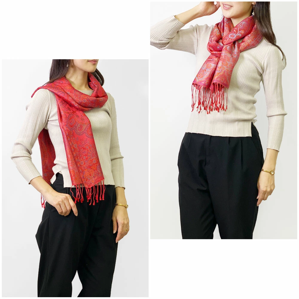 InDream ペイズリー柄 シルク ストール 小判 ［36cmx170cm］ 赤  レッド ブルー ピンク ミックス  スカーフ レディース メンズ マフラー 誕生日 プレゼント クリスマス ギフト 50代 60代 70代 80代 おしゃれ ひざ掛け