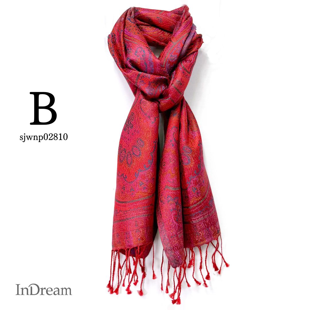 InDream ペイズリー柄 シルク ストール 小判 ［36cmx170cm］ 赤  レッド ブルー ピンク ミックス  スカーフ レディース メンズ マフラー 誕生日 プレゼント クリスマス ギフト 50代 60代 70代 80代 おしゃれ ひざ掛け
