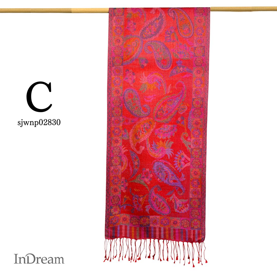InDream ペイズリー柄 シルク ストール 小判 ［36cmx170cm］ 赤  レッド ブルー ピンク ミックス  スカーフ レディース メンズ マフラー 誕生日 プレゼント クリスマス ギフト 50代 60代 70代 80代 おしゃれ ひざ掛け