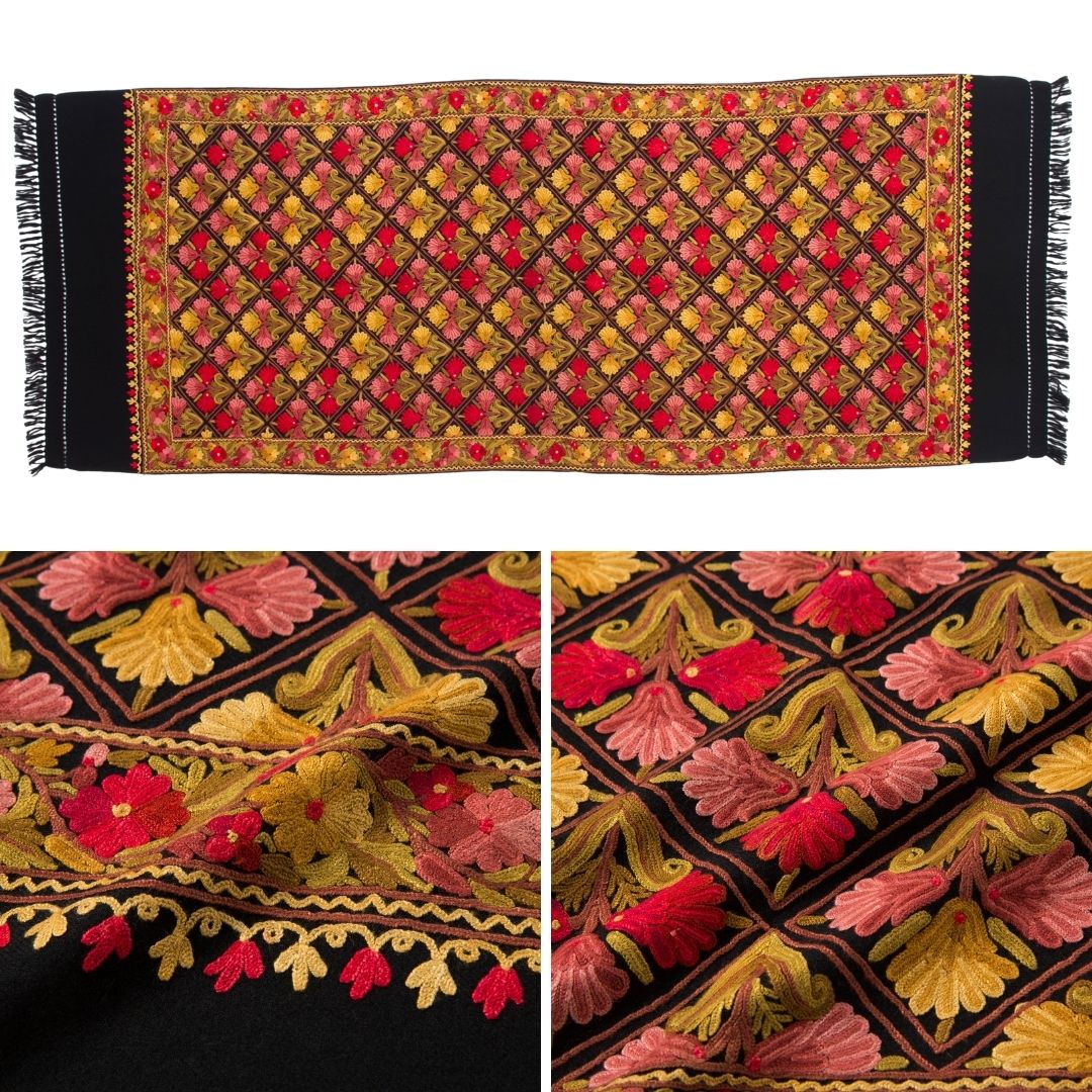 InDream アーリ刺繍ストール 黒 ブラック 08 母の日 ギフト おしゃれ 誕生日 プレゼント 着物ショール 春 秋 冬 50代 60代 70代 80代