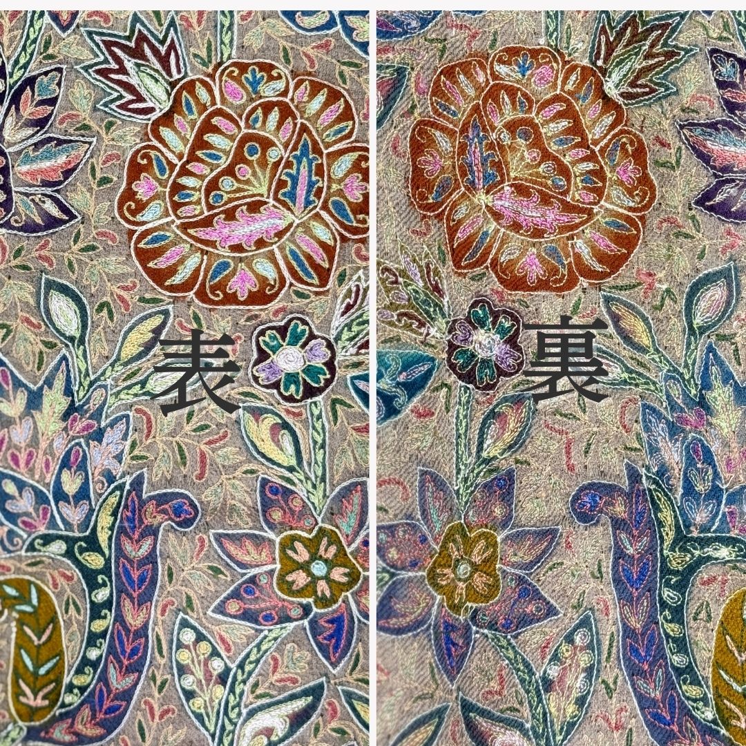 InDream パシュミナ カラムカリ 刺繍 ショール ［100cmx200cm］ ベージュ  ストール 大判 ショール カシミヤ 100% 春 秋 冬 誕生日 プレゼント クリスマス ギフト 50代 60代 70代 80代 おしゃれ ひざ掛け 結婚式 パーティー