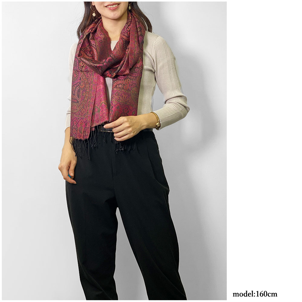 InDream ペイズリー柄 シルク ストール 中判 55cmx180cm スカーフ 紫 パープル クリスマス ギフト おしゃれ 誕生日 プレゼント おしゃれ 50代 60代 70代 80代