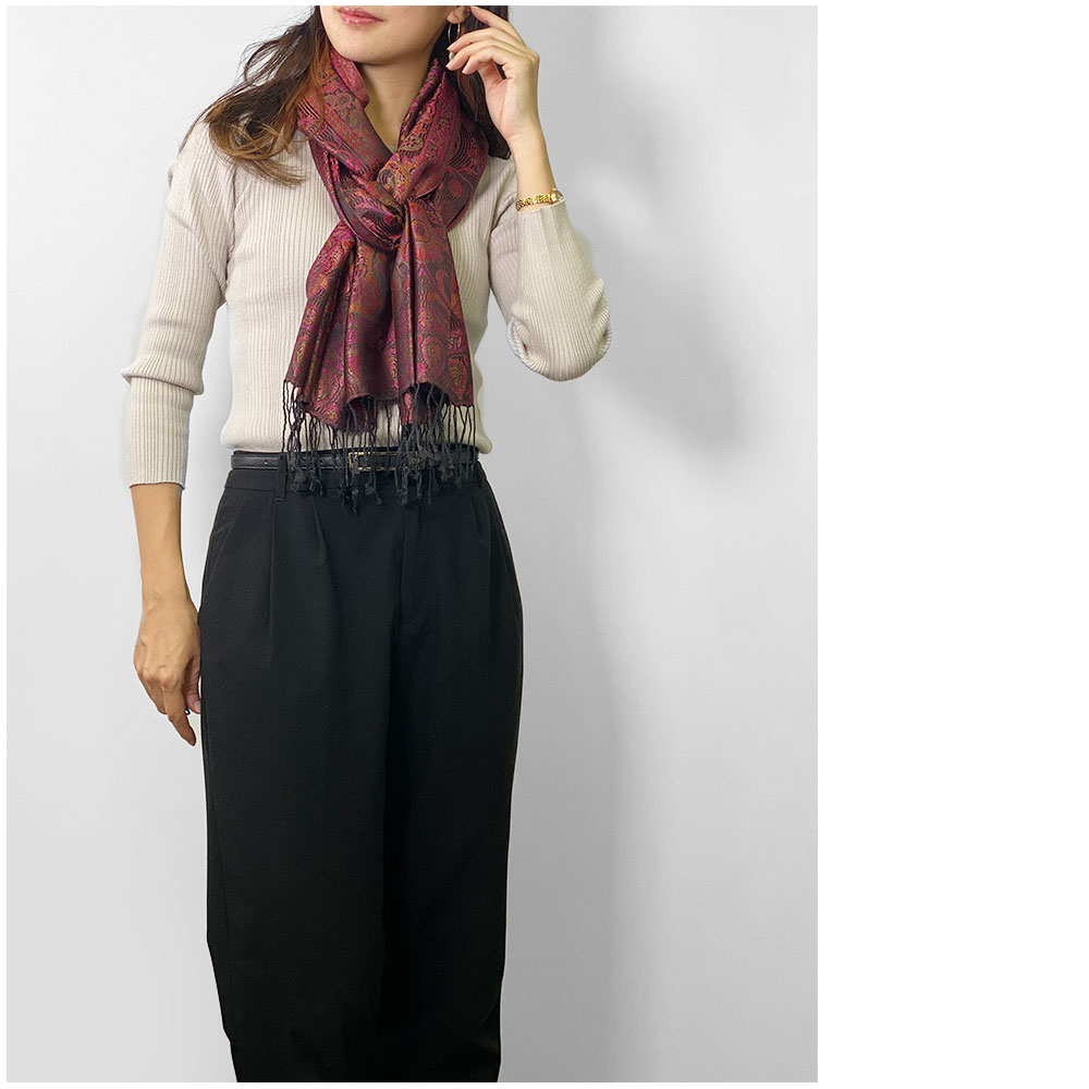 InDream ペイズリー柄 シルク ストール 中判 55cmx180cm スカーフ 紫 パープル クリスマス ギフト おしゃれ 誕生日 プレゼント おしゃれ 50代 60代 70代 80代