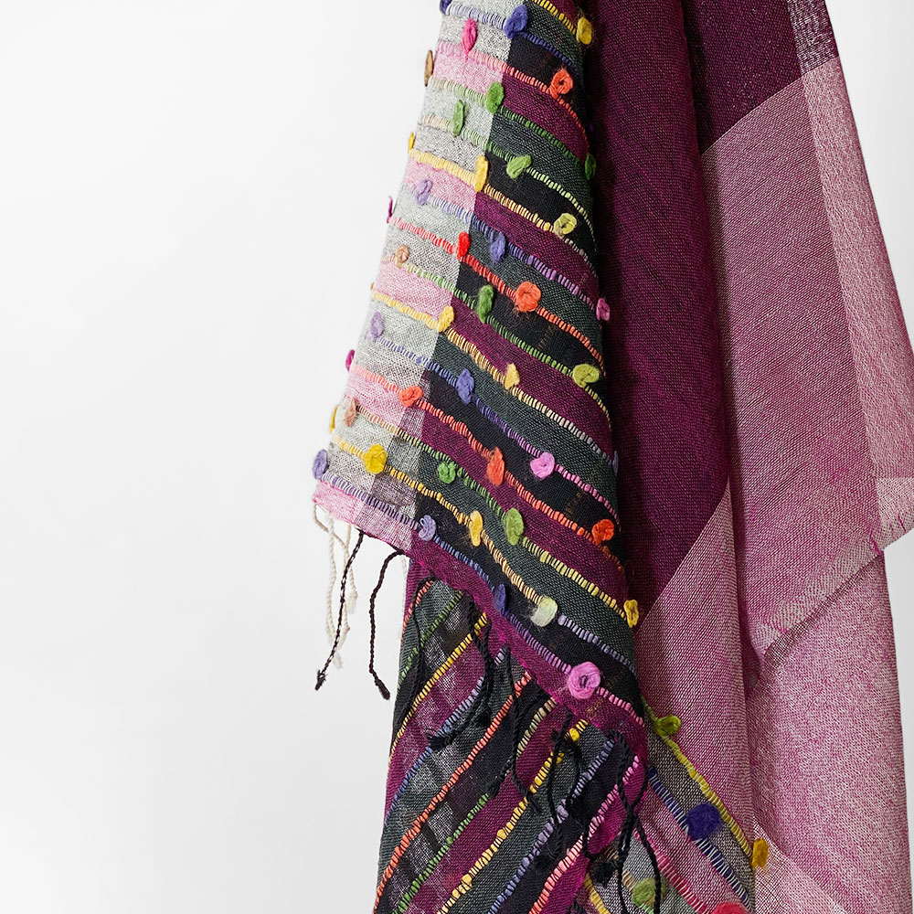 InDream カラフルラインストール 紫(パープル) ウール ストール 大判 お土産 お礼 誕生日 プレゼント バレンタイン ギフト 秋冬 旅行 ひざ掛け おしゃれ