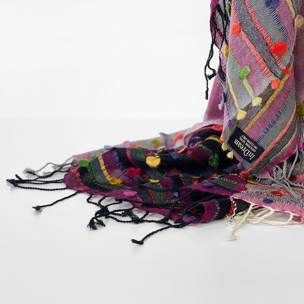 InDream カラフルラインストール 紫(パープル) ウール ストール 大判 お土産 お礼 誕生日 プレゼント バレンタイン ギフト 秋冬 旅行 ひざ掛け おしゃれ