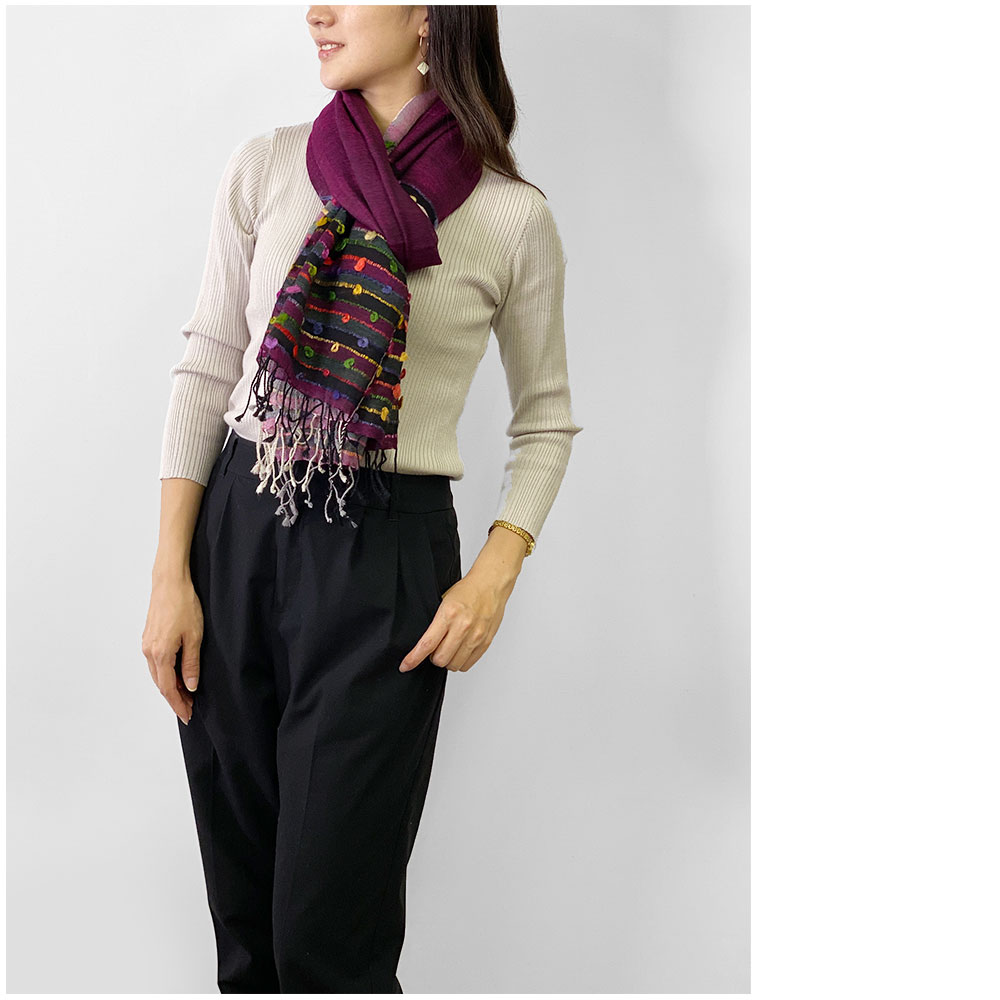 InDream カラフルラインストール 紫(パープル) ウール ストール 大判 お土産 お礼 誕生日 プレゼント バレンタイン ギフト 秋冬 旅行 ひざ掛け おしゃれ