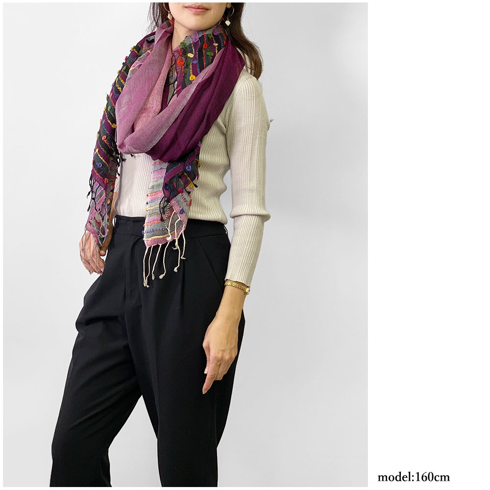 InDream カラフルラインストール 紫(パープル) ウール ストール 大判 お土産 お礼 誕生日 プレゼント バレンタイン ギフト 秋冬 旅行 ひざ掛け おしゃれ