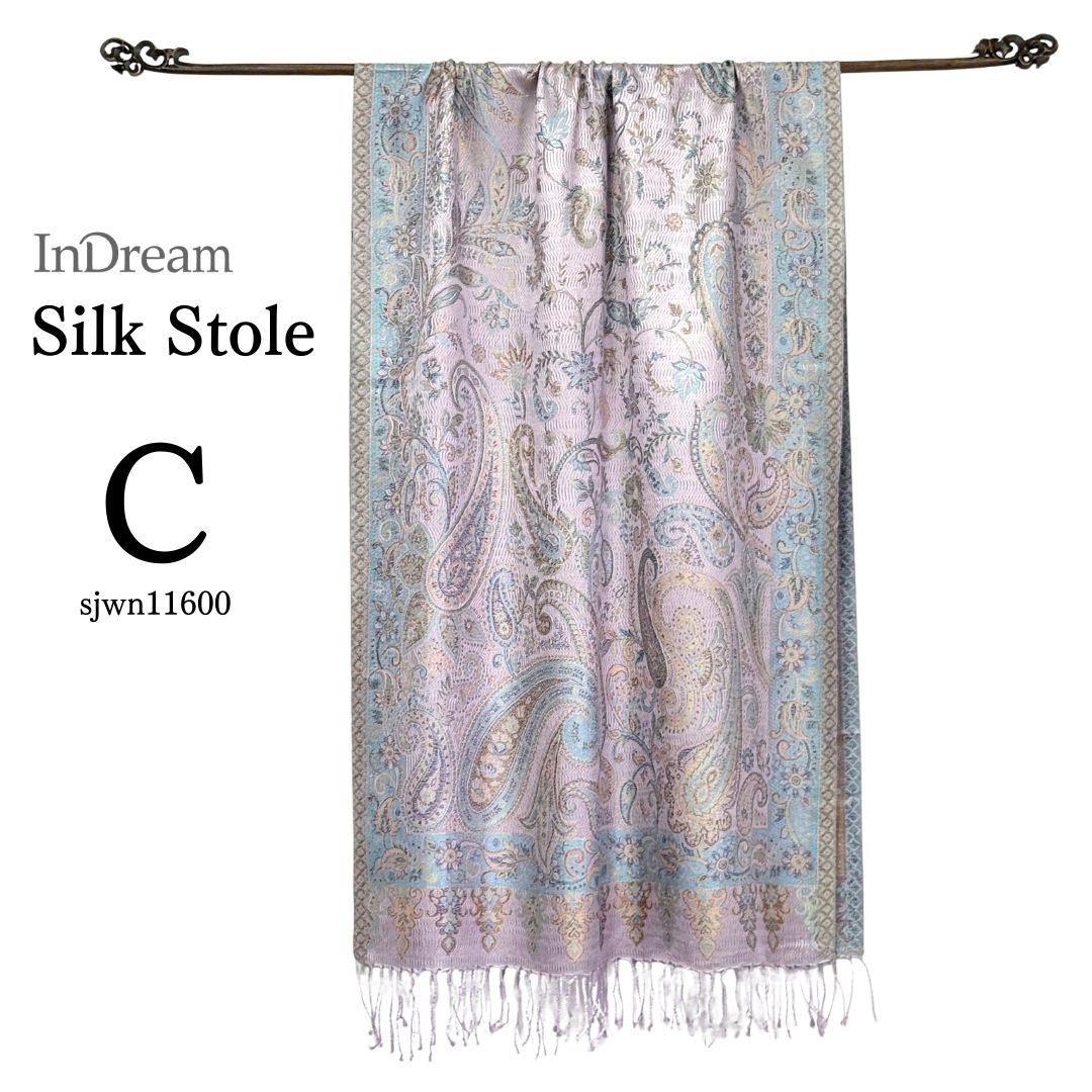 InDream ペイズリー柄 シルク ストール 大判 70cmx200cm 紫/パープル 春 秋冬 古希 お祝い 母の日 ギフト おしゃれ 誕生日 プレゼント おしゃれ 50代 60代 70代 80代