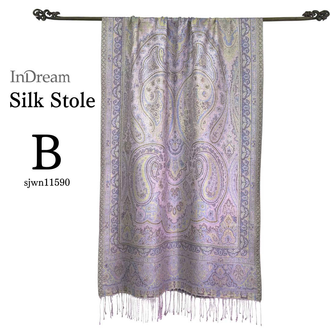 InDream ペイズリー柄 シルク ストール 大判 70cmx200cm 紫/パープル 春 秋冬 古希 お祝い 母の日 ギフト おしゃれ 誕生日 プレゼント おしゃれ 50代 60代 70代 80代