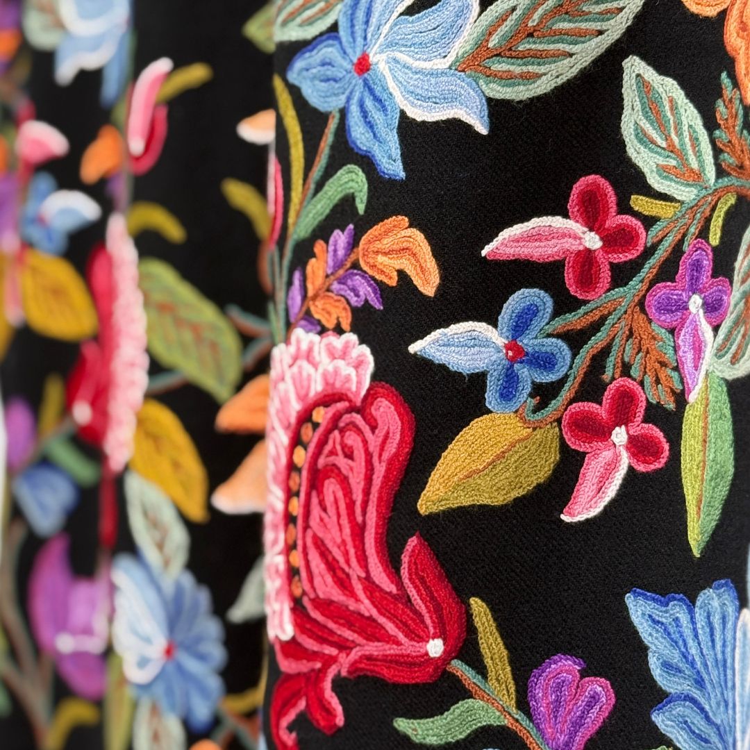 InDream アーリ 刺繍 ストール 一点もの ウール 大判 厚手 誕生日 プレゼント クリスマス ギフト 50代 60代 70代 80代 おしゃれ 秋 冬 結婚式 着物 ショール 黒