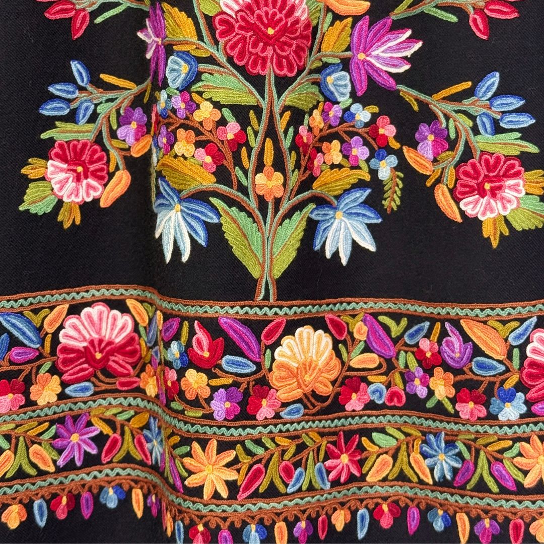 InDream アーリ 刺繍 ストール 一点もの ウール 大判 厚手 誕生日 プレゼント クリスマス ギフト 50代 60代 70代 80代 おしゃれ 秋 冬 結婚式 着物 ショール 黒