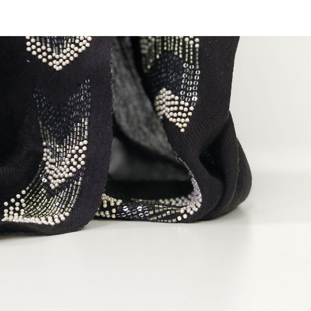 PASHMA パシュマ ストール カシミヤ100％ ビーズ刺繍 黒 ブラック パーティー クリスマス ギフト おしゃれ 誕生日 プレゼント 50代 60代 70代 80代