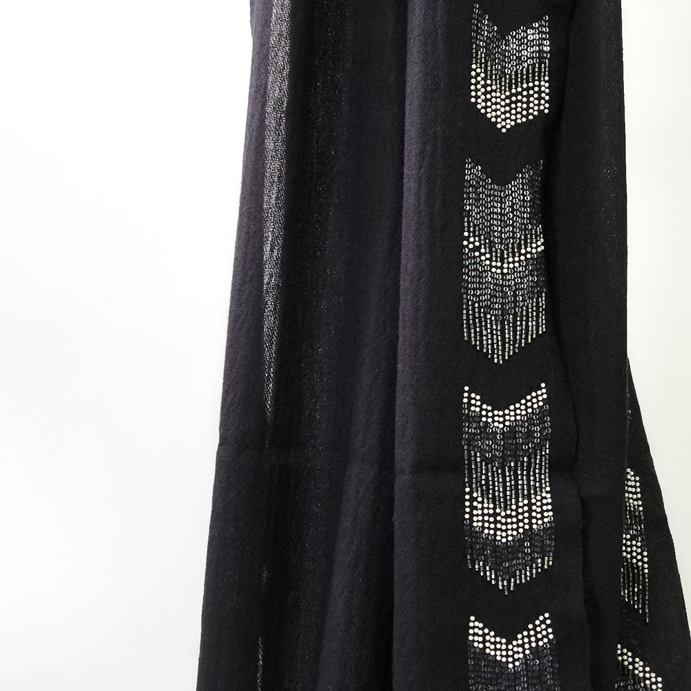 PASHMA パシュマ ストール カシミヤ100％ ビーズ刺繍 黒 ブラック パーティー クリスマス ギフト おしゃれ 誕生日 プレゼント 50代 60代 70代 80代