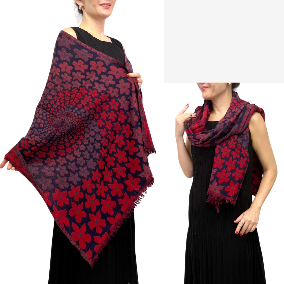 InDream ペイズリー柄 ウール ストール リバーシブル 大判 ［70cmx200cm］ 赤 紫 古希 還暦 祝い 誕生日 プレゼント クリスマス ギフト 50代 60代 70代 80代 おしゃれ 秋 冬 ひざ掛け 着物 ショール