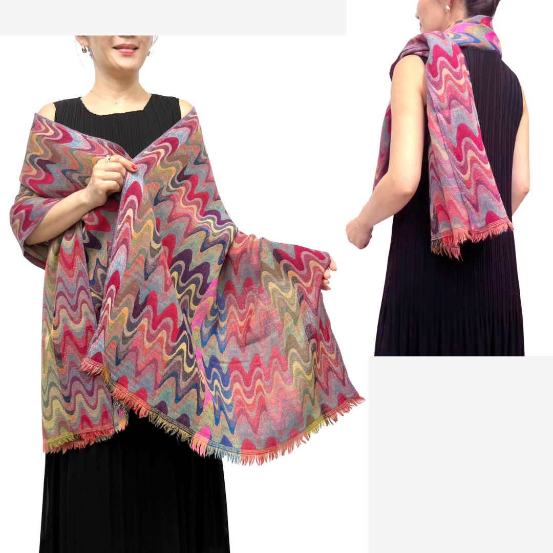 InDream ペイズリー柄 ウール ストール リバーシブル 大判 ［70cmx200cm］ 赤 紫 古希 還暦 祝い 誕生日 プレゼント クリスマス ギフト 50代 60代 70代 80代 おしゃれ 秋 冬 ひざ掛け 着物 ショール