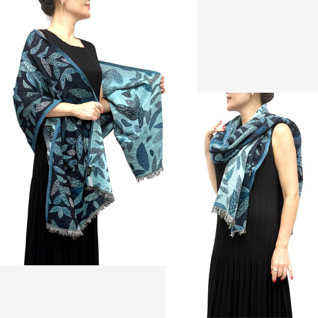 InDream ペイズリー柄 ウール ストール リバーシブル 大判［70cmx200cm］リーフ柄 還暦 古希 お祝い 誕生日 プレゼント クリスマス ギフト 50代 60代 70代 80代 おしゃれ 秋 冬  ひざ掛け 着物 ショール