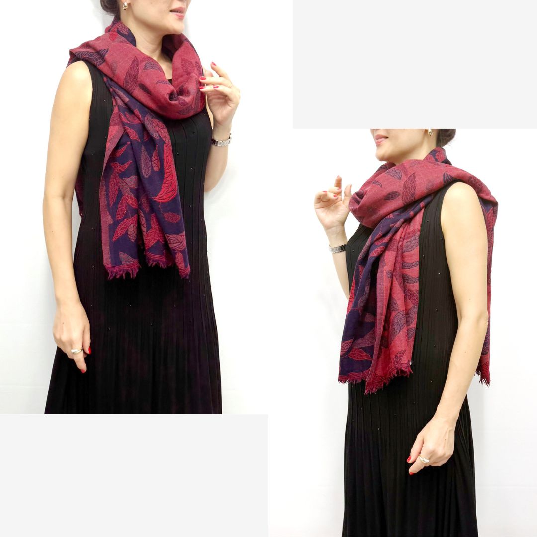 InDream ペイズリー柄 ウール ストール リバーシブル 大判［70cmx200cm］リーフ柄 還暦 古希 お祝い 誕生日 プレゼント クリスマス ギフト 50代 60代 70代 80代 おしゃれ 秋 冬  ひざ掛け 着物 ショール