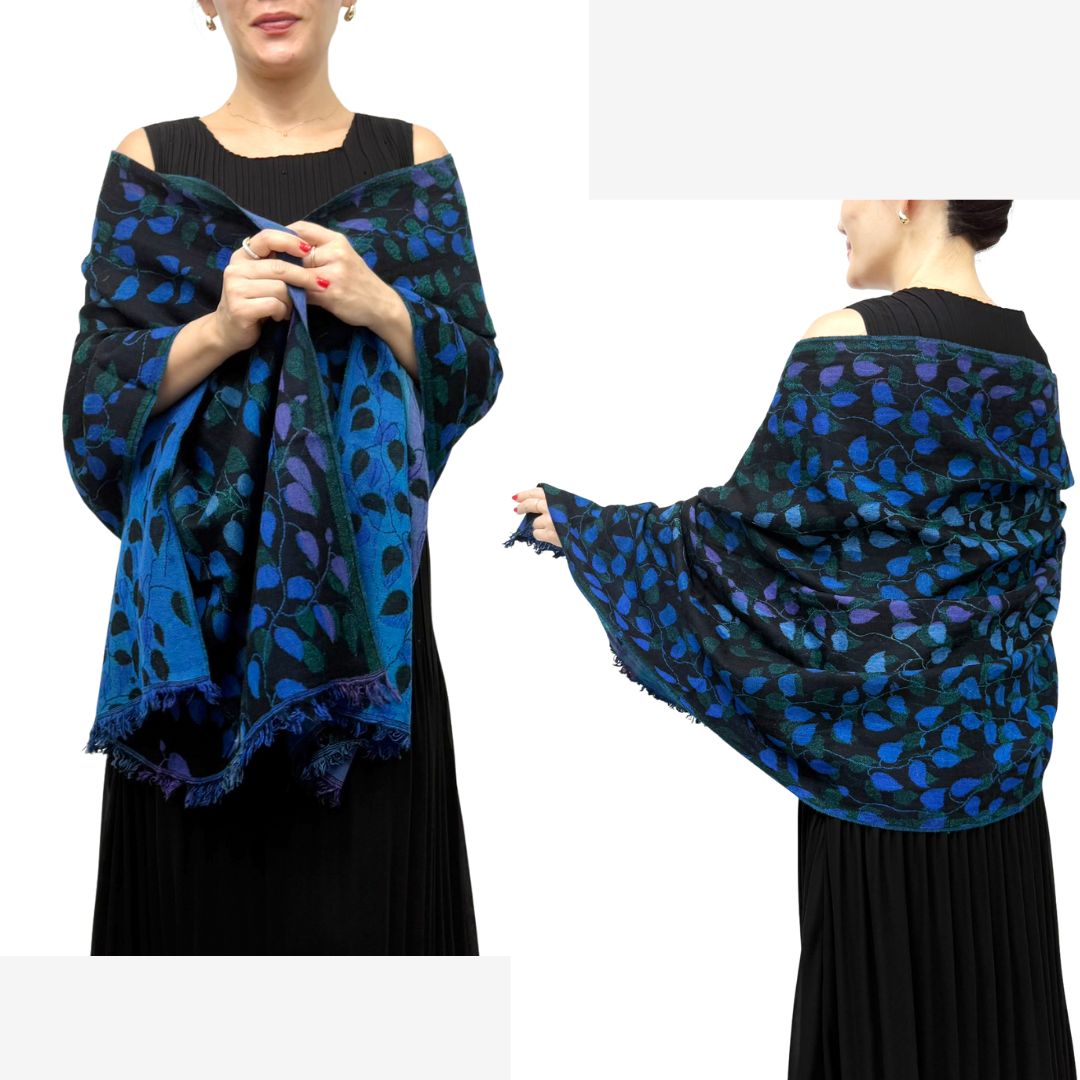 InDream ペイズリー柄 ウール ストール リバーシブル 大判［70cmx200cm］リーフ柄 還暦 古希 お祝い 誕生日 プレゼント クリスマス ギフト 50代 60代 70代 80代 おしゃれ 秋 冬  ひざ掛け 着物 ショール