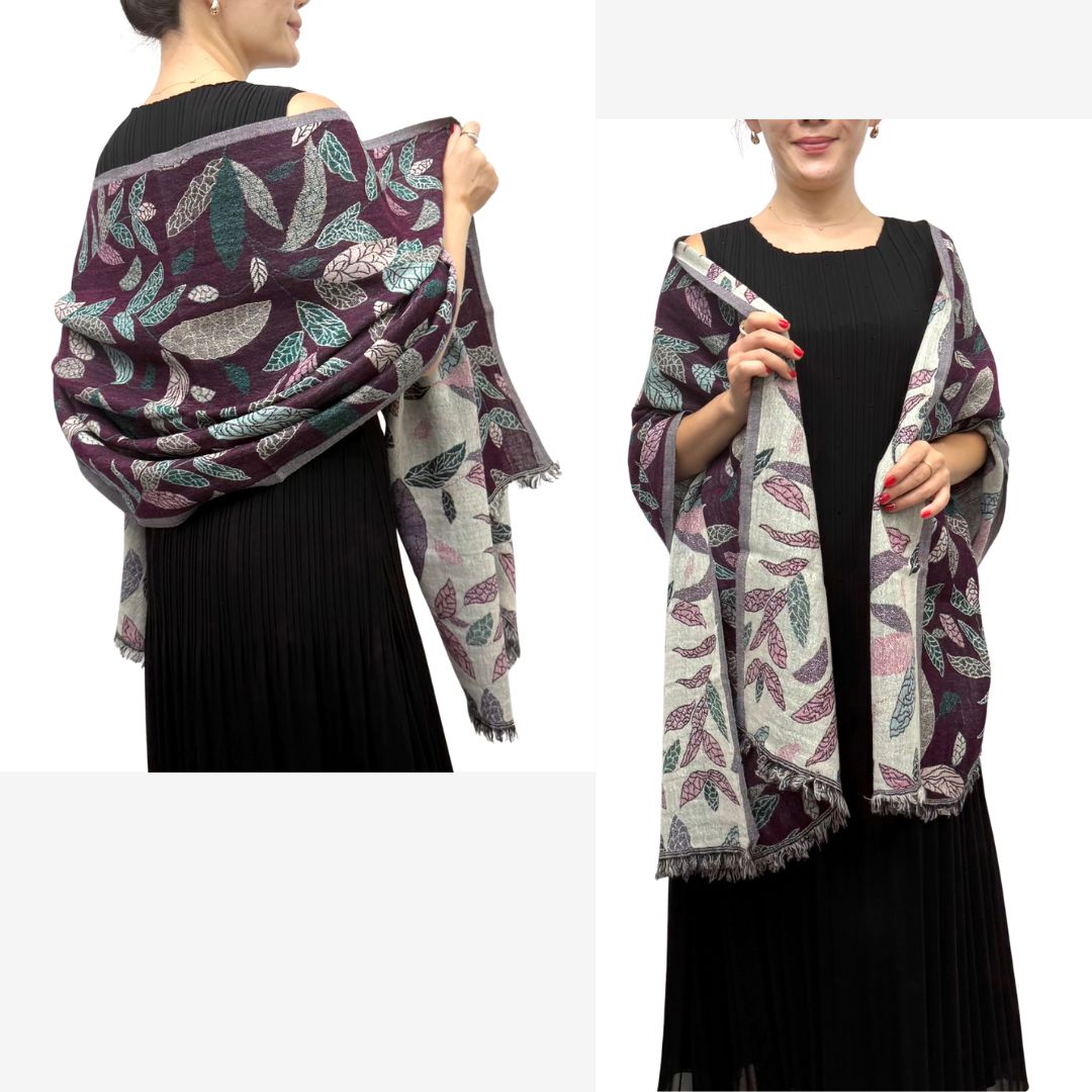 InDream ペイズリー柄 ウール ストール リバーシブル 大判［70cmx200cm］リーフ柄 還暦 古希 お祝い 誕生日 プレゼント クリスマス ギフト 50代 60代 70代 80代 おしゃれ 秋 冬  ひざ掛け 着物 ショール