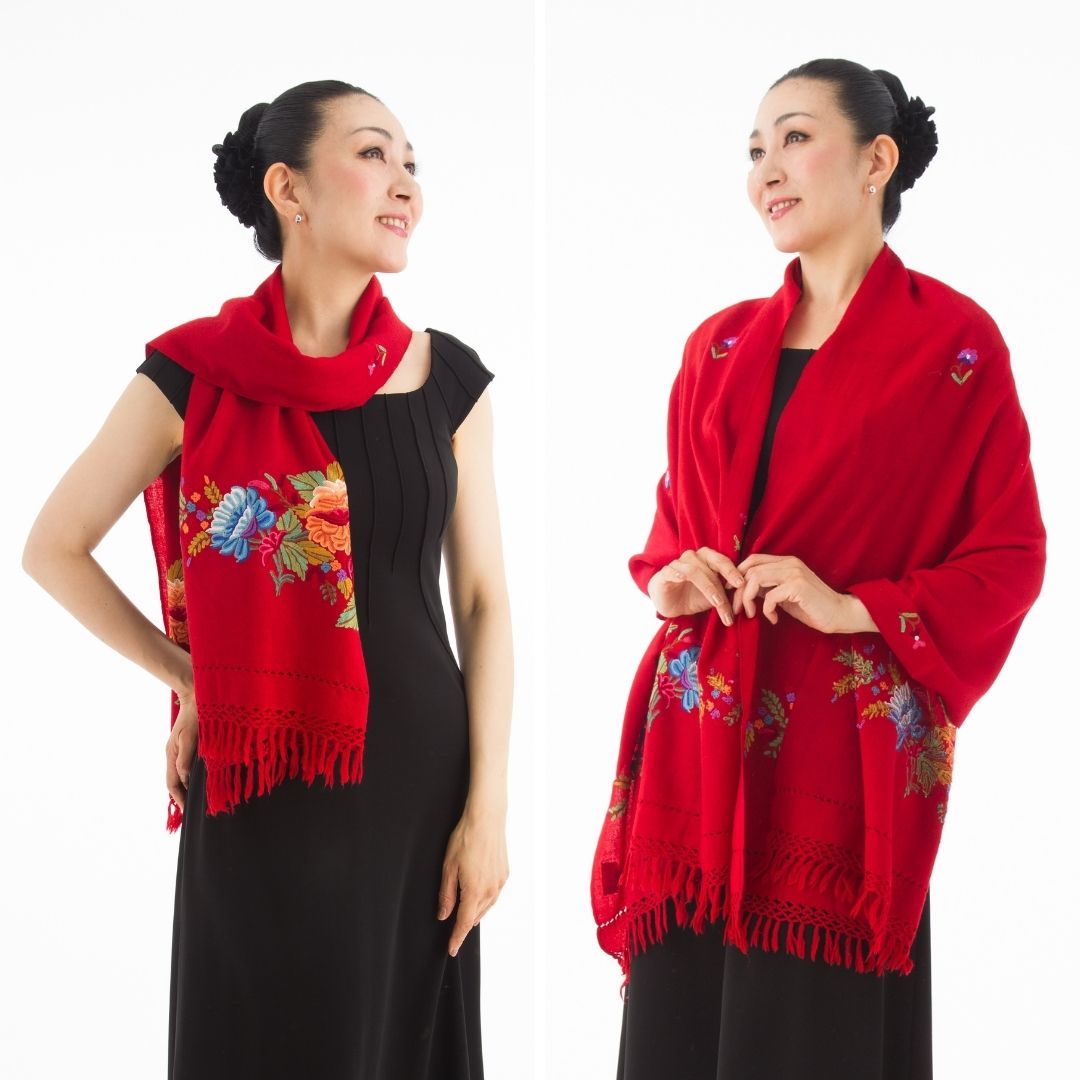 InDream アーリ刺繍ストール ボーダー 大判 クリスマスプレゼント ギフト おしゃれ 誕生日 プレゼント 着物ショール レディース 50代 60代 70代 80代
