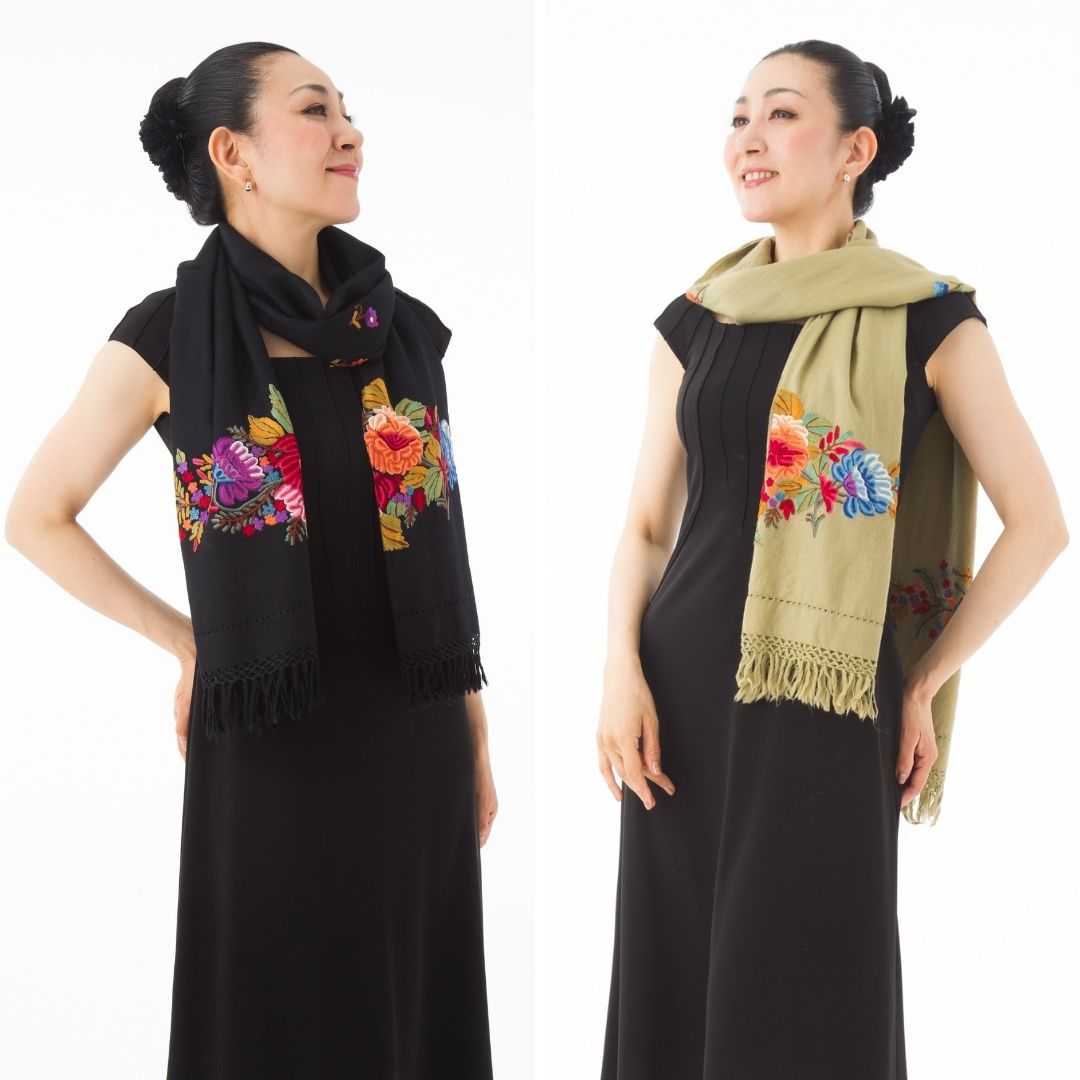 InDream アーリ刺繍ストール ボーダー 大判 クリスマスプレゼント ギフト おしゃれ 誕生日 プレゼント 着物ショール レディース 50代 60代 70代 80代