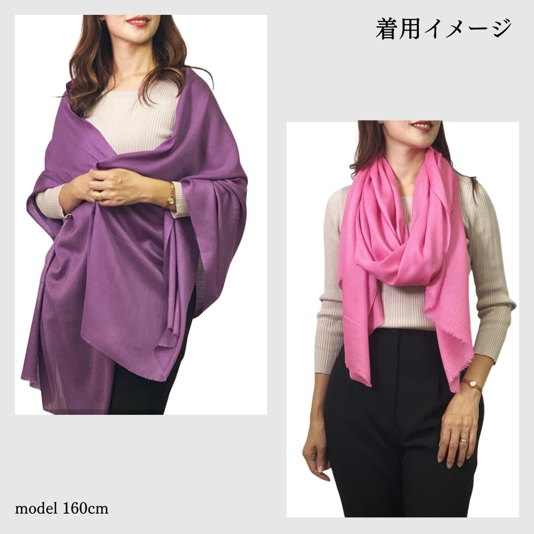 InDream ファインウール シルク ストール 大判 [約70cmx200cm］無地ストール パープル 紫 ピンク 秋 冬 春 薄手 還暦 古希 お祝い 誕生日 プレゼント クリスマス ギフト ひざ掛け 50代 60代 70代 80代 メンズ マフラー