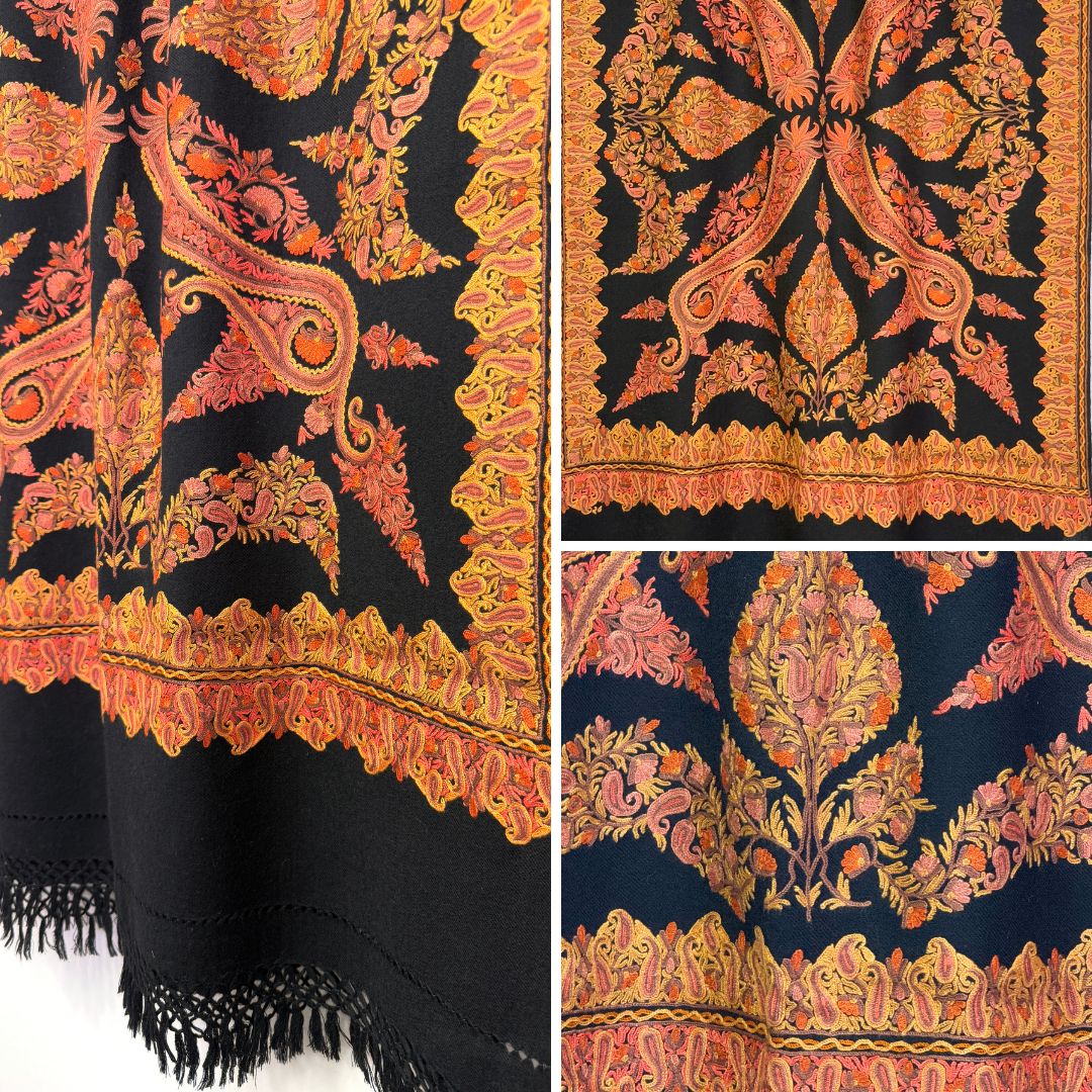 InDream アーリ刺繍ストール 黒 ブラック /レッド 母の日 ギフト おしゃれ 誕生日 プレゼント 着物ショール 春 秋 冬 50代 60代 70代 80代