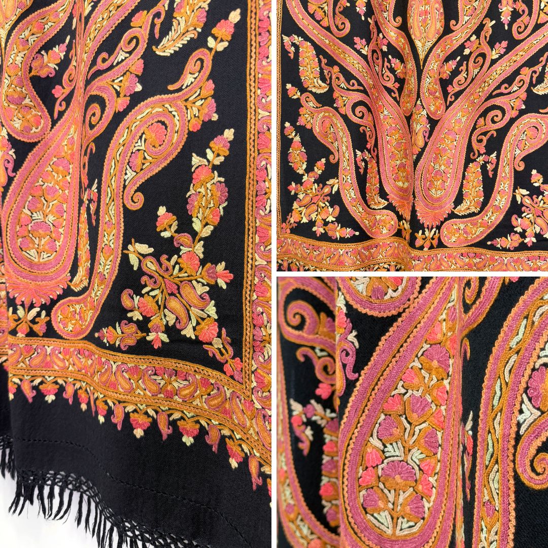 InDream アーリ刺繍ストール 黒 ブラック /レッド 母の日 ギフト おしゃれ 誕生日 プレゼント 着物ショール 春 秋 冬 50代 60代 70代 80代